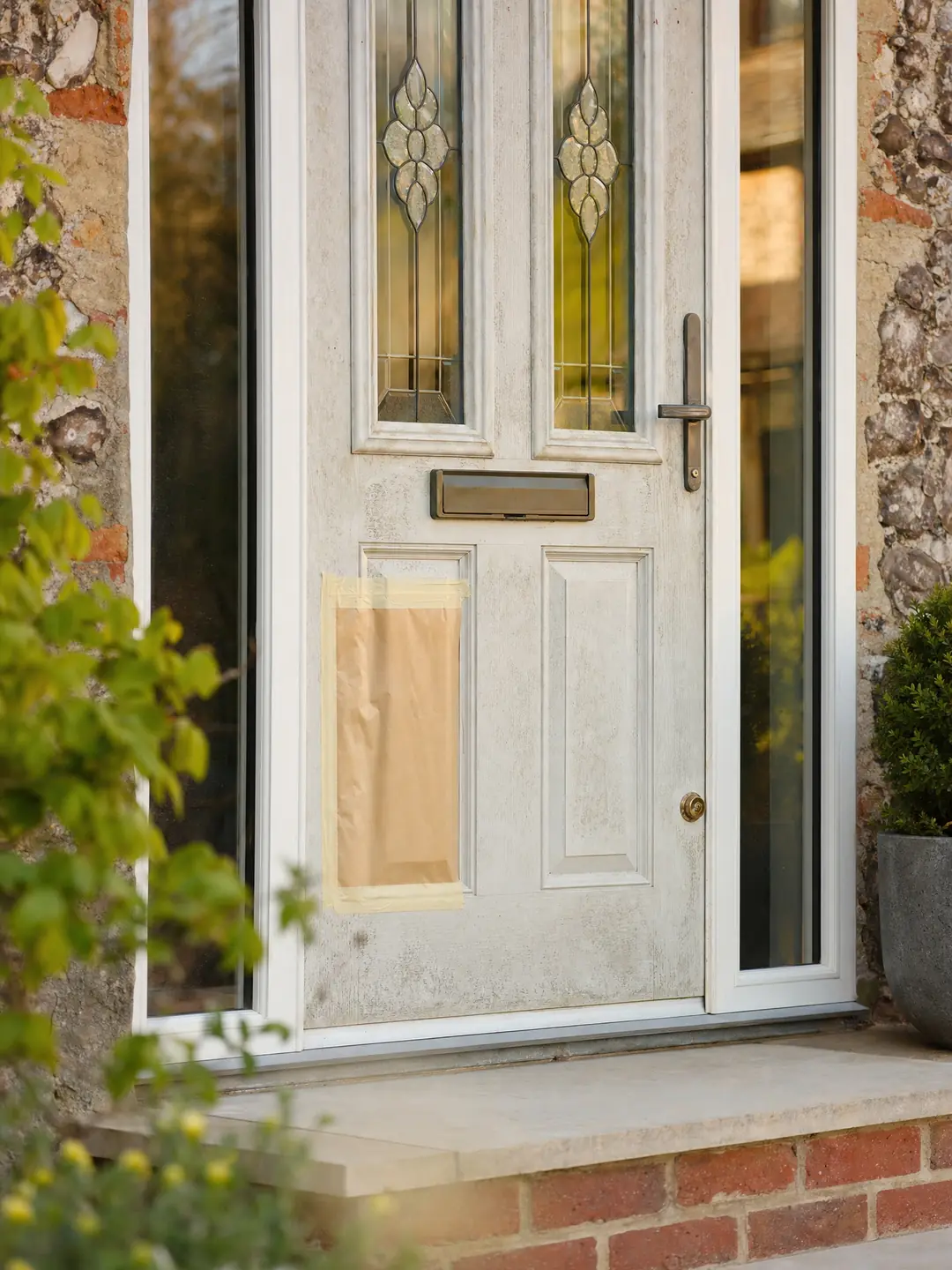 upvc doors in tired condition before spraying