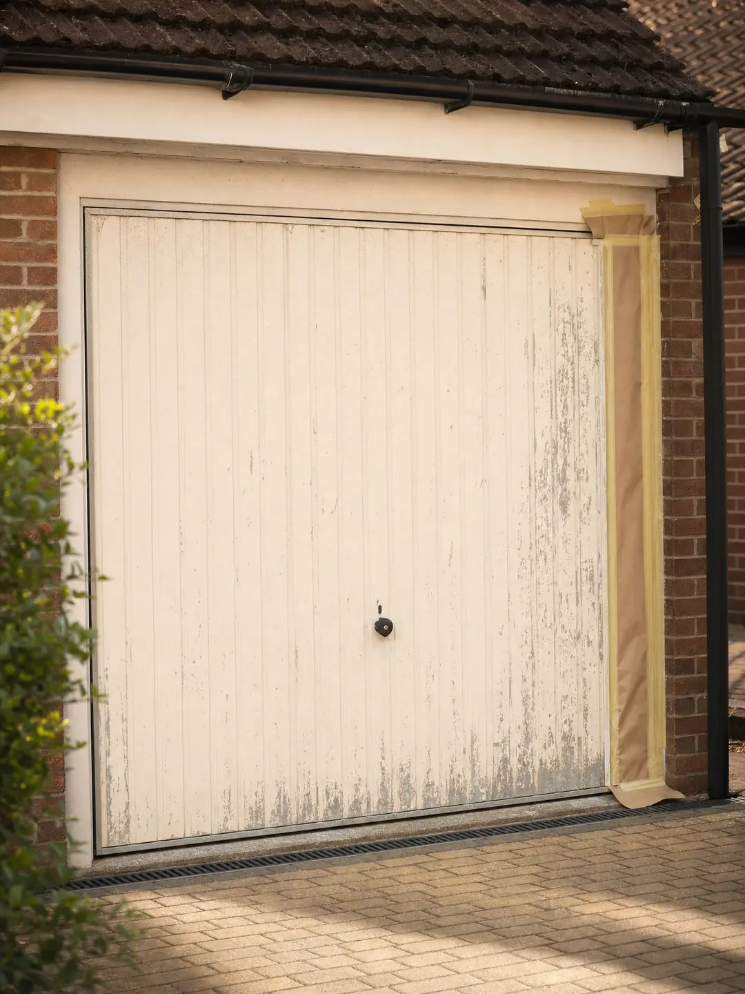 garage doors in tired condition before spraying